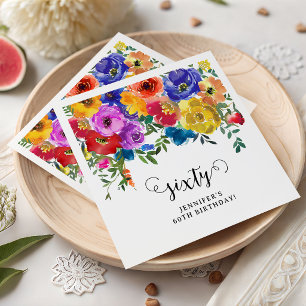 Serviette En Papier Fleurs vives et audacieuses pour 60e anniversaire