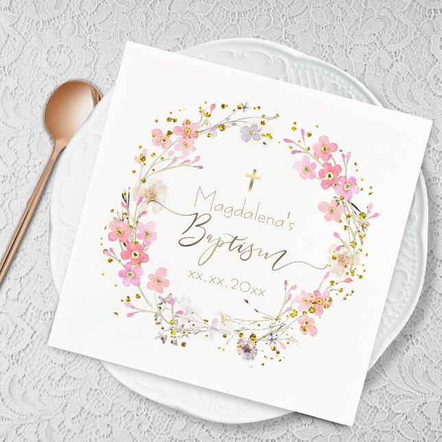 Serviette En Papier fleurs wreath Baptême (Créateur téléchargé)
