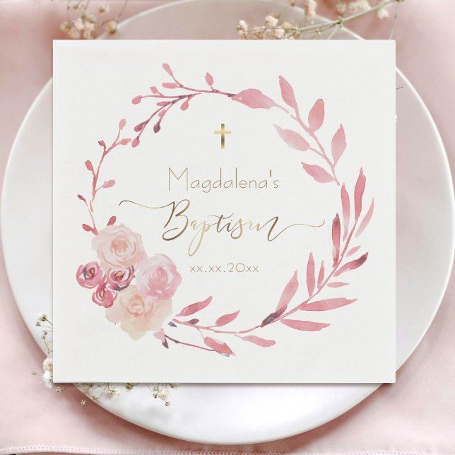 Serviette En Papier fleurs wreath Baptême (Créateur téléchargé)