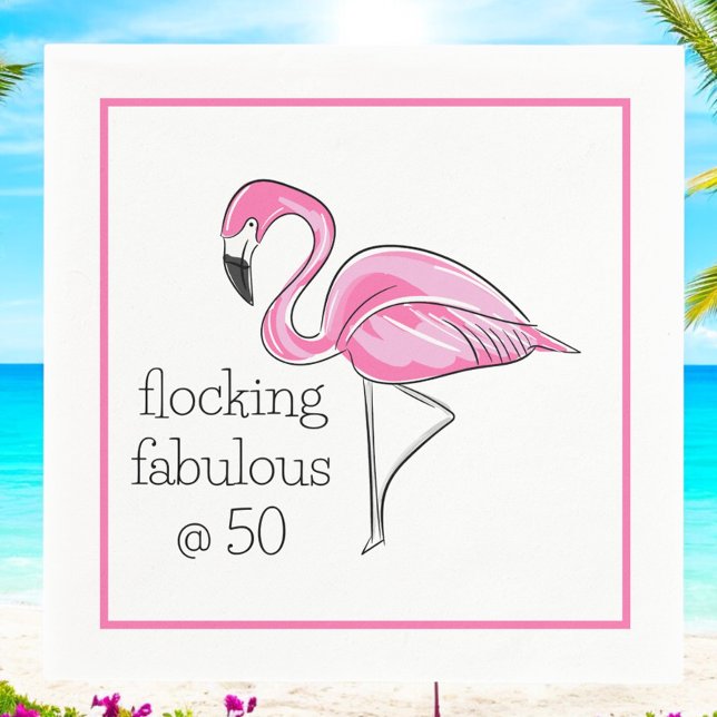 Serviette En Papier Flockage Fabuleux pour les 50 ans de Flamant Rose  (Créateur téléchargé)