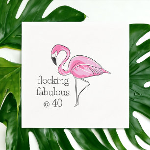 Serviette En Papier Flocking Fabulous à 40 Flamant Rose 40e Anniversai