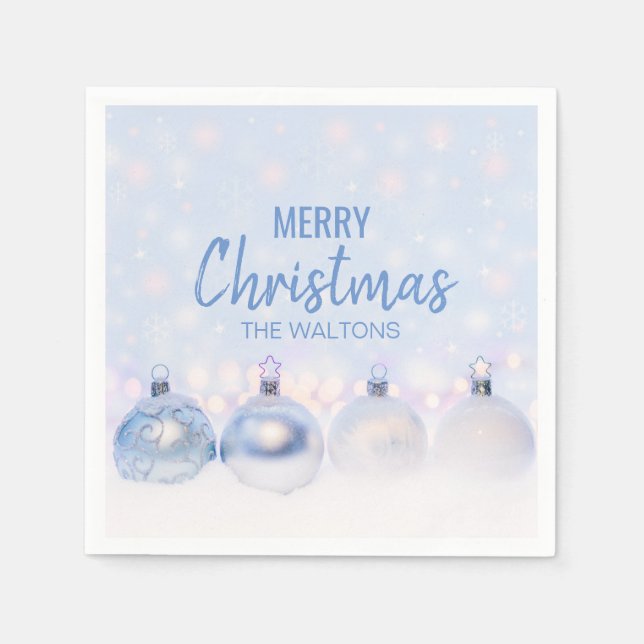 Serviette En Papier Flocon blanc bleu personnalisé Joyeux Noël (Devant)