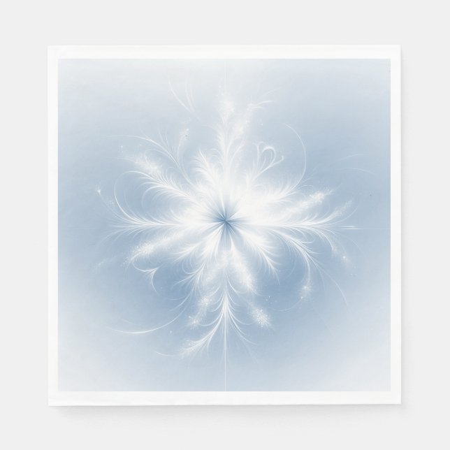 Serviette En Papier Flocon Blanc Élégant Sur Fond Bleu (Devant)