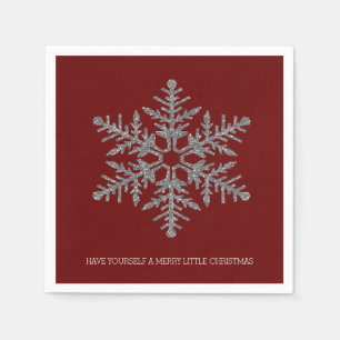 Serviette En Papier Flocon de neige argenté rouge