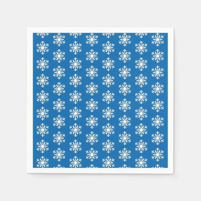 Serviette En Papier Flocon de neige blanc en 3D sur fond bleu (Devant)