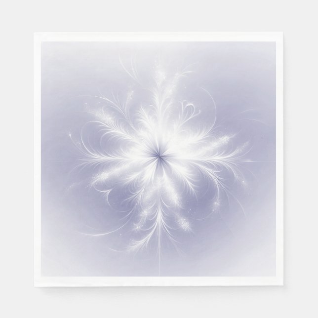 Serviette En Papier Flocon de neige blanc fantaisie sur fond violet (Devant)