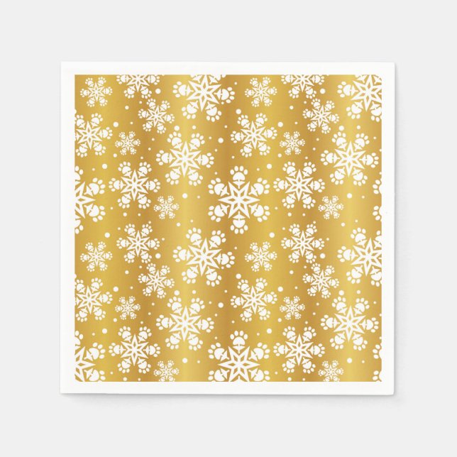 Serviette En Papier Flocon de neige blanc sur or avec motif empreinte  (Devant)