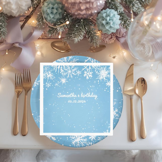 Serviette En Papier Flocon de Neige Bleu de Merveille d'Hiver (Créateur téléchargé)