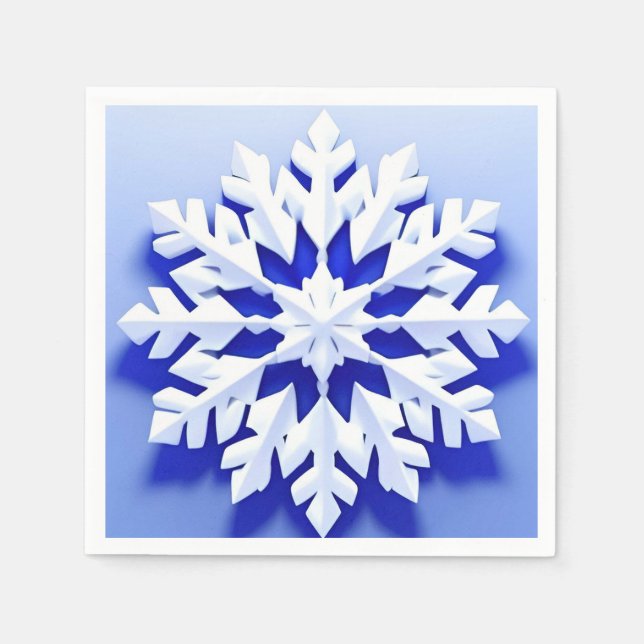 Serviette En Papier Flocon de Neige Bleu Détaille (Devant)