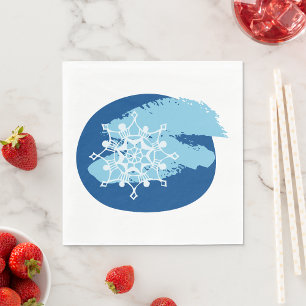 Serviette En Papier Flocon de Neige Bleu Glacé Abstrait Cercle d'Hiver