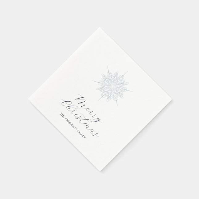 Serviette En Papier Flocon de neige bleu glace Joyeux Noël Nom de fami (Coin)