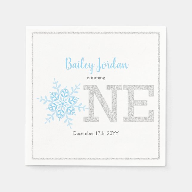 Serviette En Papier Flocon de neige Blue & Silver Parties scintillant  (Devant)