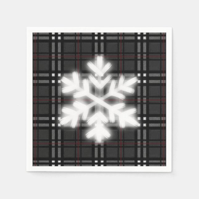 Serviette En Papier Flocon de neige classique gris et noir en plaid mo (Devant)