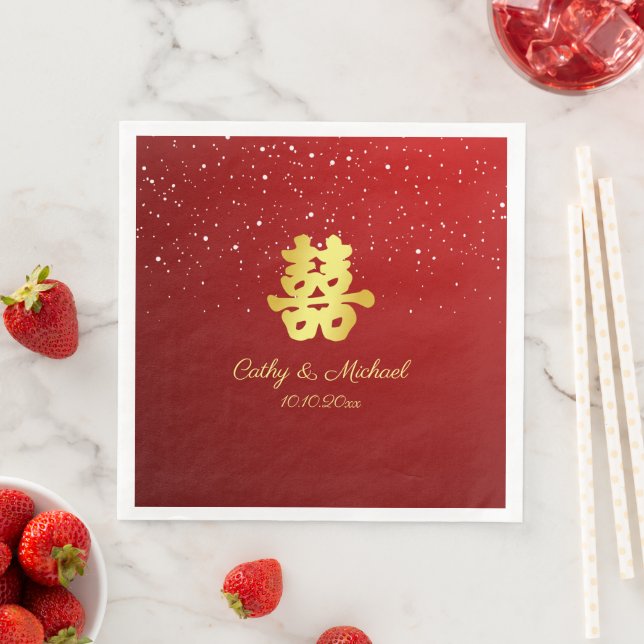 Serviette En Papier Flocon de neige de mariage chinois rouge rayonnant (En situation)