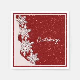 Serviette En Papier Flocon de neige de Noël rouge personnalisé