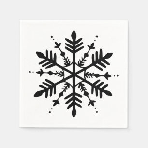 Serviette En Papier Flocon de neige graphique minimaliste noir et blan