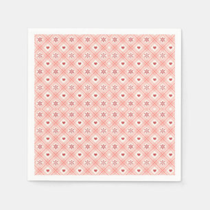 Serviette En Papier Flocon de neige rose rétro et Motif de coeur sans