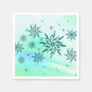 Serviette En Papier Flocon de neige tourbillon bleu vert sarcelle mign