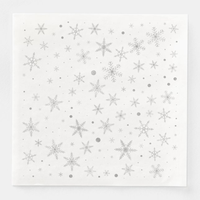 Serviette En Papier Flocon de neige Twinkle -gris argenté et blanc- (Devant)