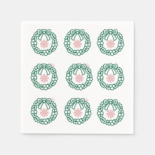 Serviette En Papier flocon de neige vert et rouge Xmas (Devant)