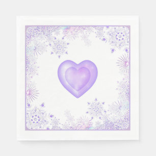 Serviette En Papier flocon de neige violet clair et coeur étincelant