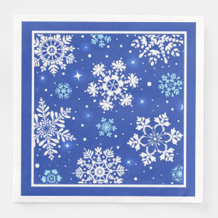 Serviette En Papier Flocons blancs sur fond bleu