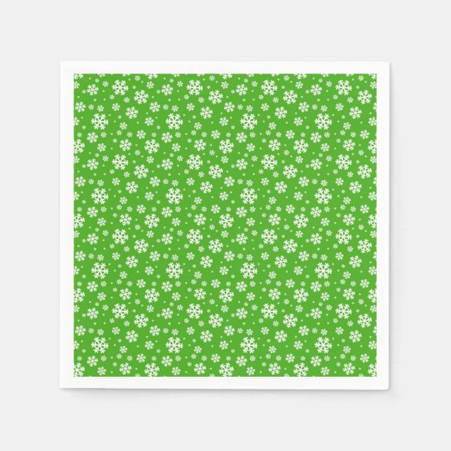 Serviette En Papier Flocons blancs sur motif vert d'hiver (Devant)