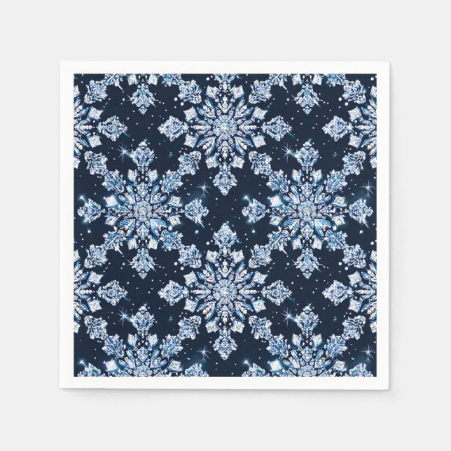 Serviette En Papier Flocons de neige 3d bleus (Devant)