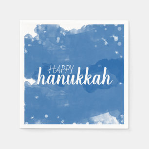 Serviette En Papier Flocons de neige aquarelle bleus Joyeux Hanoukka