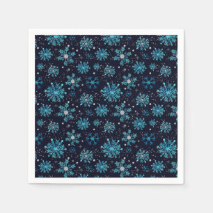 Serviette En Papier Flocons de neige bleus et argentés d'hiver