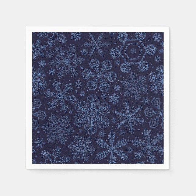 Serviette En Papier Flocons de neige bleus sur fond bleu (Devant)