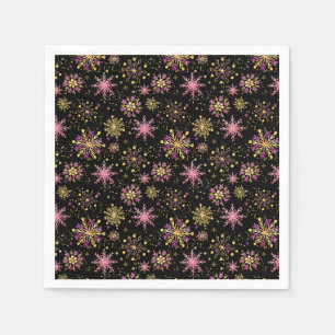 Serviette En Papier Flocons de neige d'hiver en or et noir
