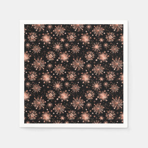 Serviette En Papier Flocons de neige en or rose sur fond noir