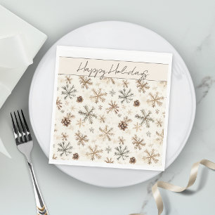 Serviette En Papier Flocons de neige et pommes de pin de Noël rustique