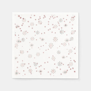 Serviette En Papier Flocons de neige hivernaux rose et argent
