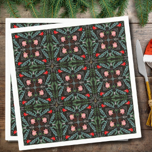 Serviette En Papier Flocons de neige, Poinsettias, Cardinaux d'hiver