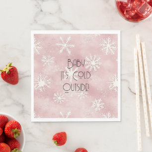 Serviette En Papier Flocons de neige rayés rose et blanc de Noël