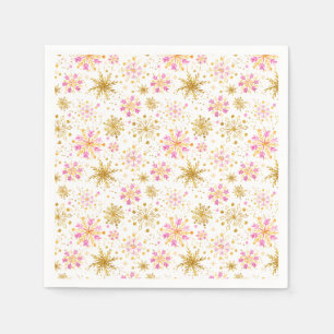 Serviette En Papier Flocons de neige roses et dorés d'hiver
