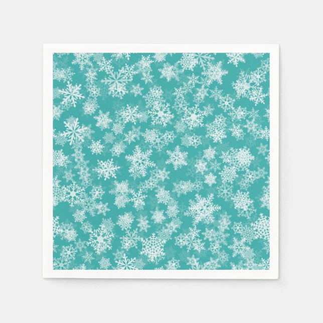 Serviette En Papier Flocons de neige sarcelle et blanc Hiver merveille (Devant)