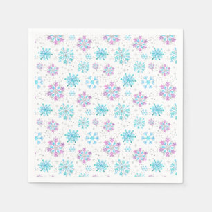 Serviette En Papier Flocons de neige violets et bleus d'hiver