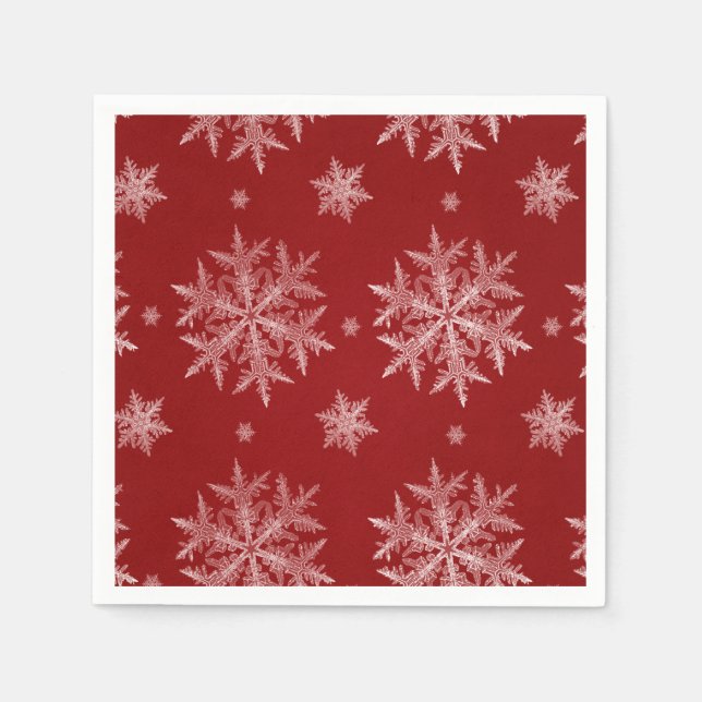 Serviette En Papier Flocons Rouges Fêtes de Noël (Devant)