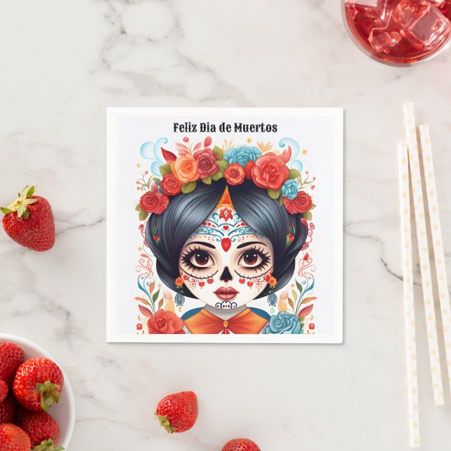 Serviette En Papier 🌹 Flor y Calavera : Hommage à Dia de Muertos 🌹 (En situation)