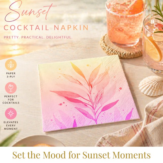 Serviette en papier floral (Cocktail napkins for summer beach parties with coastal style)