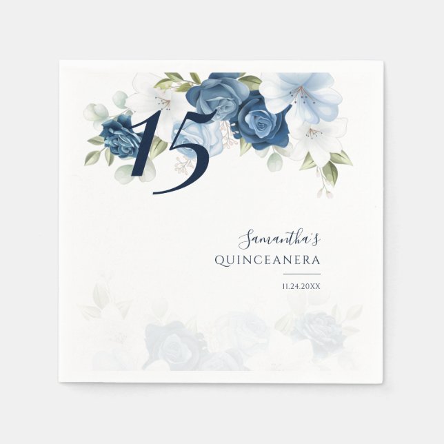 Serviette En Papier Floral 15e anniversaire Quinceanera Dusty Papier b (Devant)