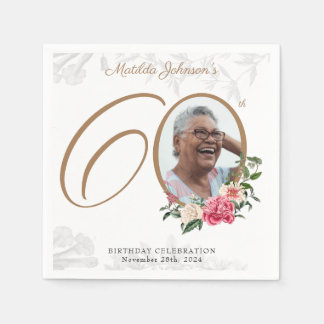 Serviette En Papier Floral 60e anniversaire Elégant Foliage Photo pers