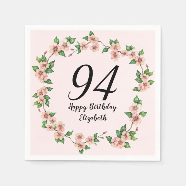 Serviette En Papier Floral 94th Birthday Pretty Blush Pink (Devant)