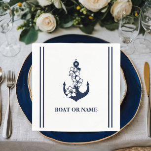 Serviette En Papier Floral Ancre nautique Custom Boat Name Blanc