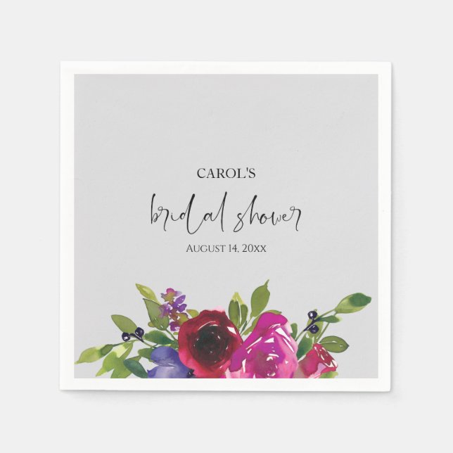 Serviette en papier floral aquarelle gris perle (Devant)