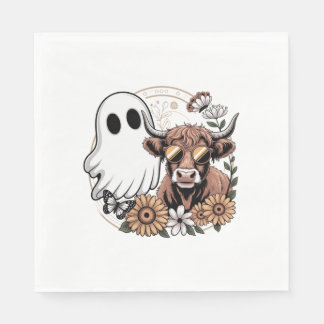 Serviette En Papier Floral Automne Highland Cow Ghost
