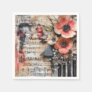 Serviette En Papier Floral avec touches de piano rustique et feuille d